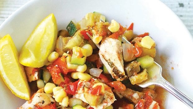 Veggie heaven! Make ratatouille with chicken and corn for dinner