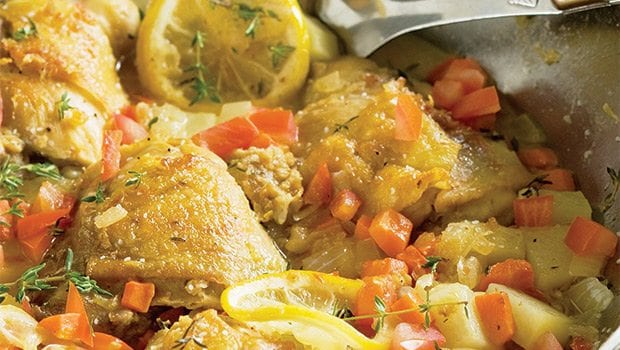 Good & hearty! Braised chicken and vegetable peasant dishes use wholesome ingredients for wow