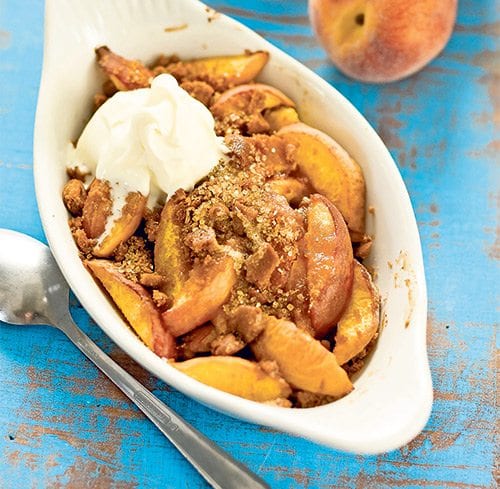 Just peachy! Now’s the ripe time to try this crunchy, scrumptious dessert