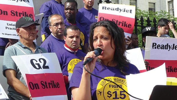 Airport workers stage strike, protest working conditions Airport workers stage strike, protest working conditions