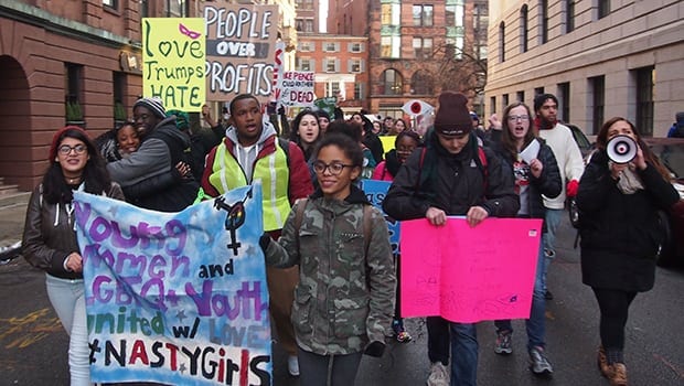 Boston students take to streets, protest Trump admin.