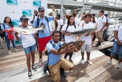 40 teens from Save the Harbor/Save the Bay and the Boys and Girls Clubs of Boston took part in the 4th Annual Fan Pier Celebrity Youth Fishing Tournament