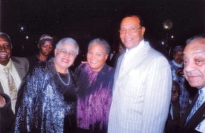 Sarah Ann Shaw, her daughter Klare Shaw and fellow Roxbury son Min. Louis Farrakhan at the 20th annual dinner dance and reunion of “The Over the Hill Gang,” a group of African Americans that grew up in Roxbury during the 1940s and 1950s. The event was held in 2007 at the Sheraton Boston Hotel. photo: Del Brook E. Binns