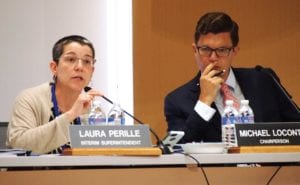 BPS Interim Superintendent Laura Perille and School Committee Chair Michael Loconto at Monday’s School Committee meeting. Banner Photo