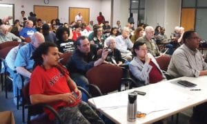 Community residents at the Roxbury Strategic Master Plan Oversight Committee meeting last week. Banner photo