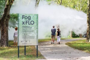 Spectators view the Fog x Flo installation in the Back Bay Fens by artist Fujiko Nakaya. Photo: Celina Colby