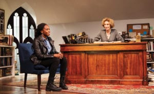 Student and teacher discuss race and the nature of oppression in Eleanor Burgess’ play “The Niceties” at Huntington Theatre Company. Photo: T. Charles Erickson