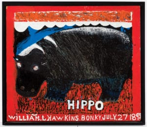 William L. Hawkins “Hippo.” Enamel on masonite. Tufts University Permanent Collections. Gift of Andrew and Linda Safran. Photo: courtesy of Tufts University Permanent Collection