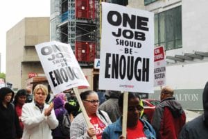Workers on strike outside the Sheraton Hotel on Dalton Street. Photo: Catherine McGloin