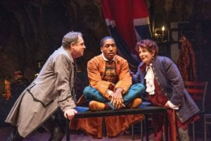 Benjamin Evett (as John Adams), KP Powell (as Thomas Jefferson), and Bobbie Steinbach (as Benjamin Franklin). PHOTOS: ANDY BRILLIANT/BRILLIANT PHOTOGRAPHY