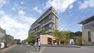 Arrowstreet Architecture & Design’s plans for the parcel of land at 135 Dudley St., as viewed from Washington Street. Image: courtesy Arrowstreet Architecture & Design