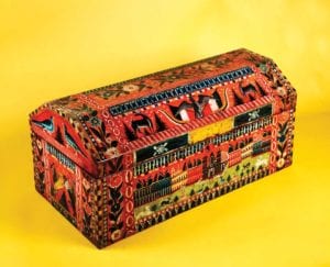 Trunk, late 19th century. Made in Olinalá, Guerrero. Lacquered and painted wood. San Antonio Museum of Art, The Nelson A. Rockefeller Mexican Folk Art Collection PHOTO: Peggy Tenison. Courtesy, Museum of Fine Arts, Boston