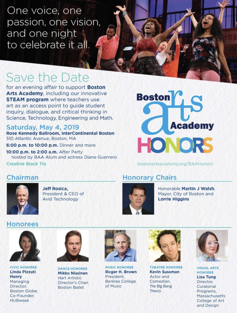 Boston Arts Academy Celebrates New Beginnings with its BAA Honors – Honorary event chairs: Mayor Martin J. Walsh and Lorrie Higgins Boston Arts Academy Celebrates New Beginnings with its BAA Honors – Honorary event chairs: Mayor Martin J. Walsh and Lorrie Higgins