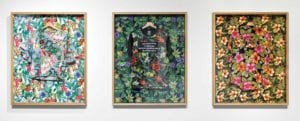 “I can wear tropical print now” series, 2018, found used shirt, spandex, custom wooden frame. PHOTO: COURTESY OF RED BULL HOUSE OF ART