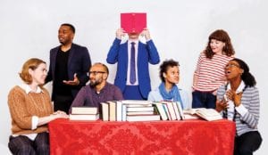 (left to right) Christine Power, Dominic Carter, Shahjehan Khan, Brooks Reeves, Rachel Cognata, Becca A Lewis, Blyss Cleveland. PHOTO: ANDREW JAMES WANG