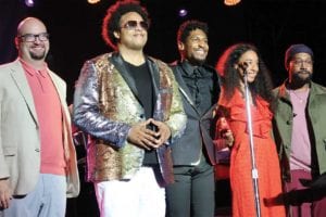 Ethan Iverson, ELEW, Jon Batiste, Corrine Bailey Rae and PJ Morton conclude the concert. PHOTO: SUSAN SACCOCCIA