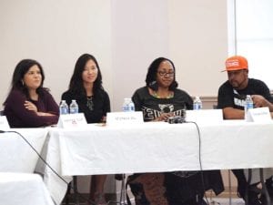 At-large candidates Alejandra St. Guillen, Michelle Wu, Priscilla Flynt-Banks and Domingos DaRosa. BANNER PHOTO