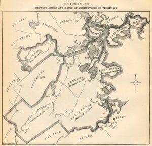 This 1880 map shows the boundaries between Roxbury, Boston, Dorchester and Brookline 12 years after annexation to Boston. CITY OF BOSTON MAP ARCHIVE