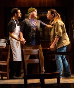 Tommy Rivera-Vega, Guy Van Swearingen, and Jennifer Regan in “Sweat." PHOTO: T. Charles Erickson