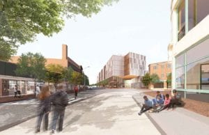 A rendering of the ID8 proposal for the Blair Lot as seen from Washington Street. IMAGE: COURTESY ID8