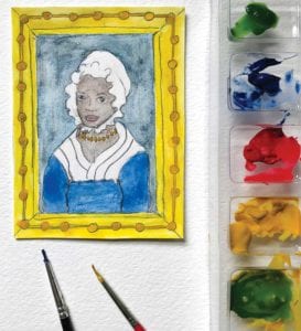 Watercolor portrait of Elizabeth Freeman by Julia Einstein, MAAM Looking to Learn Educator. Courtesy the artist and the MassArt Art Museum.