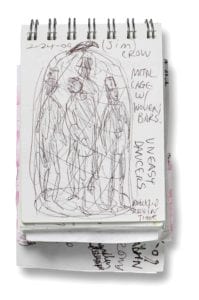 Sketchbook page for “Serving Time,” Feb. 24, 2009. Ballpoint pen. Courtesy of the artist and Roberts Projects, Los Angeles, California. © Betye Saar.