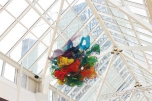One of the organic, suspended pieces in “Ambrosia” that connects the Boylston Street and Center Court anchor installations. PHOTO: CELINA COLBY