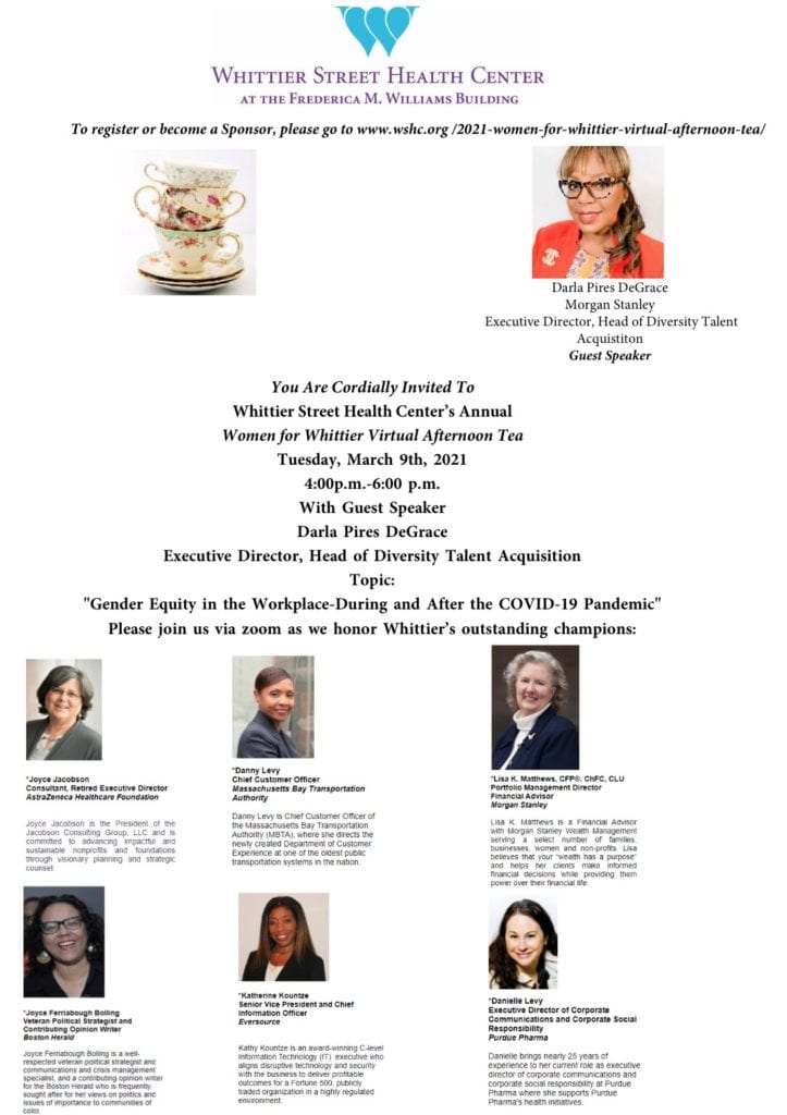 Whittier Street Health Center Women for Whittier Virtual Afternoon Tea