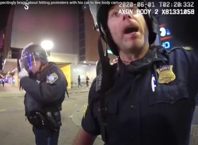 Cop who bragged he hit protestors returns