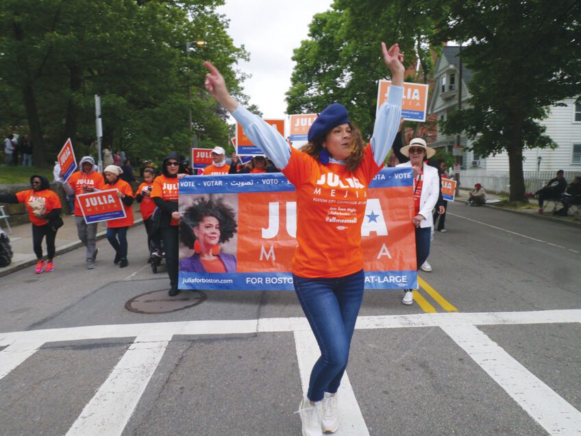 Candidates work the crowd on Dorchester Day